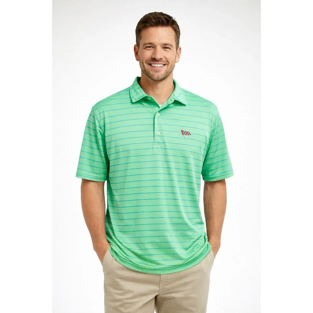 Peter Millar‎ Summer Comfort Polo Shirt L Green Stripe Golf Performance Stretch